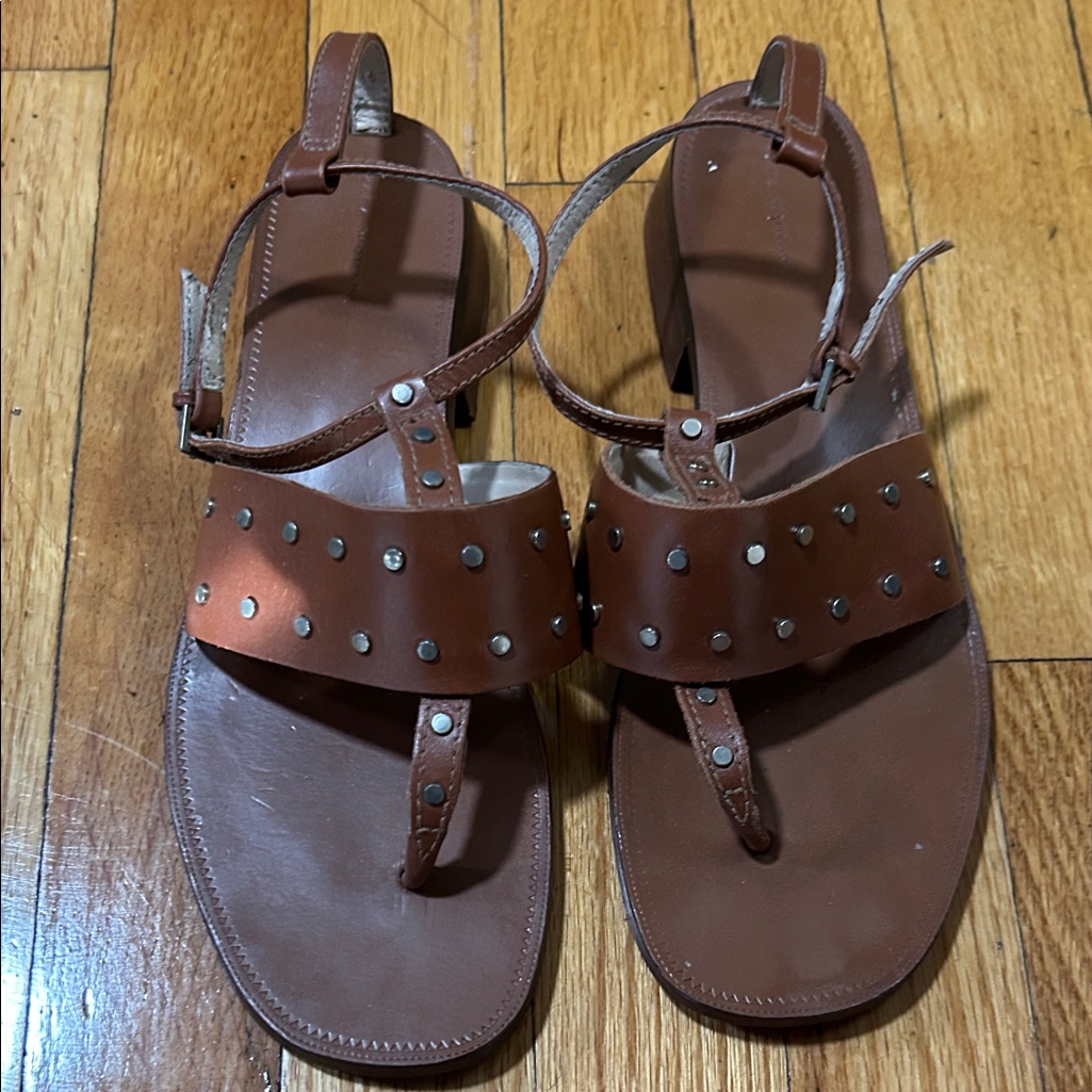 Zara Tan Leather Studded Sandals